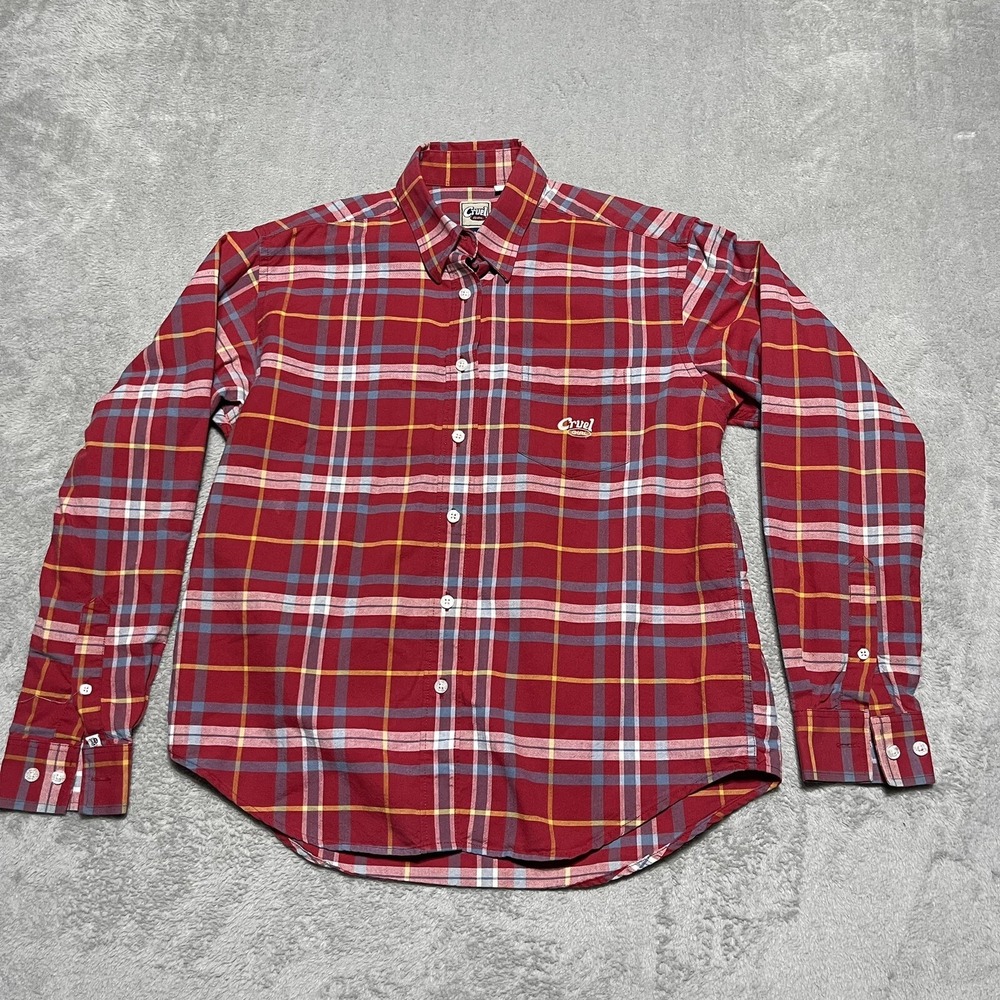 Y2K Cruel Girl Shirt Womens Medium Red Plaid Button Up Logo Western Cowgirl